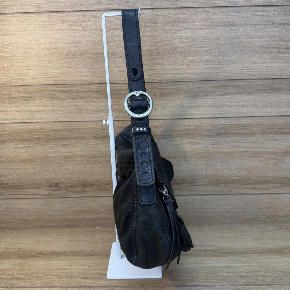 Lucky Brand Vintage Black Stash Fold Over Lamb Leather Purse Bag Lamb Leather